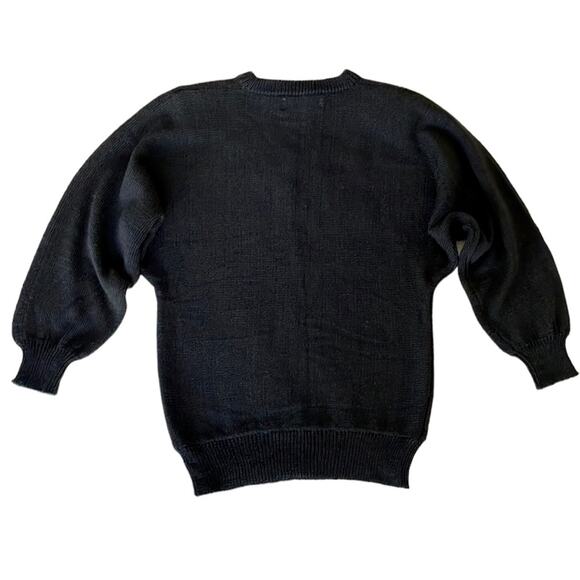 Eddie Dassin 80s Black Knit Animal Print Stud Appliqué Sweater Shoulder Pads M - Picture 8 of 10